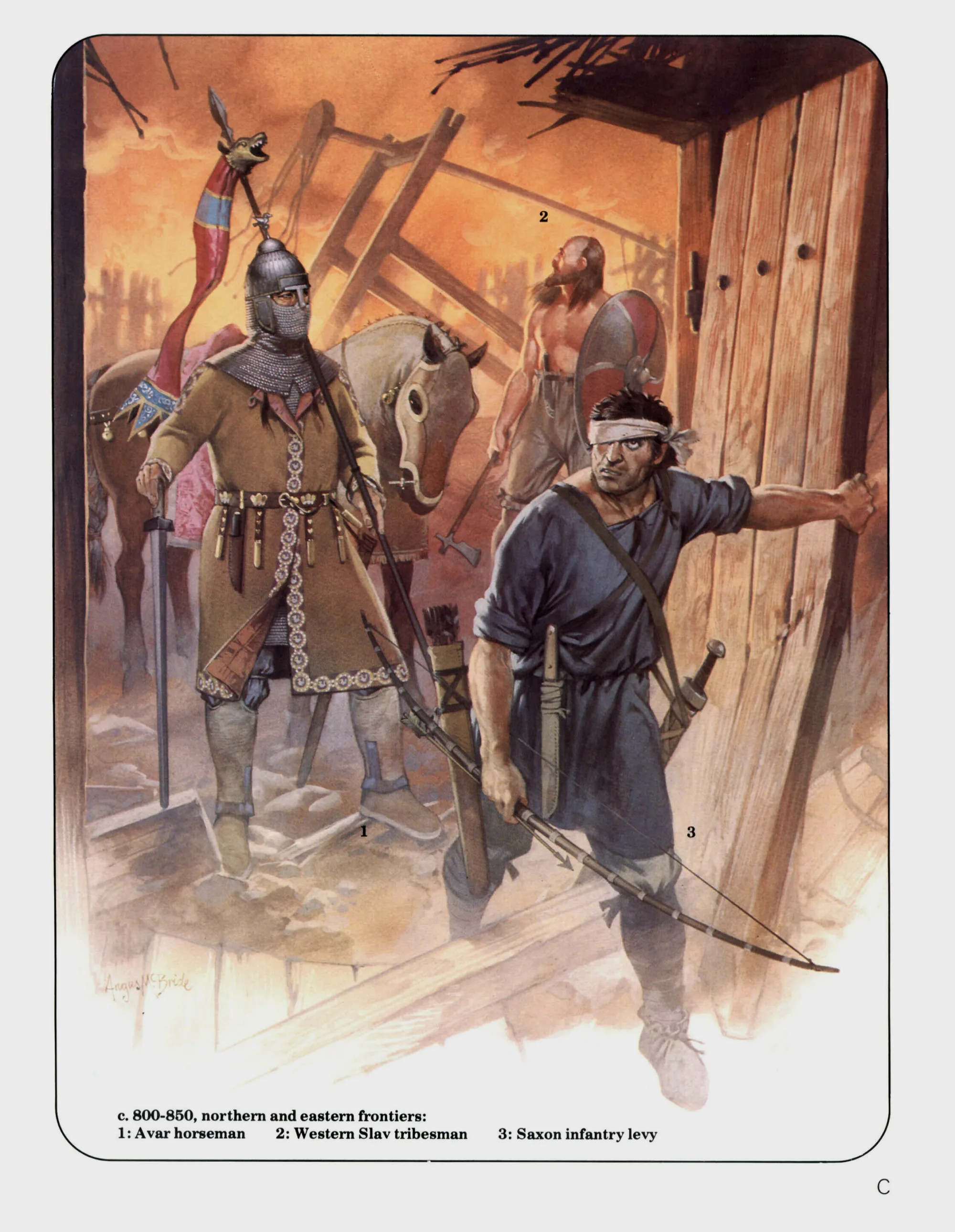 佩戴剑和长枪的阿瓦尔重骑兵（左），在一些记载里，锁甲也是阿瓦尔人常用的护甲之一