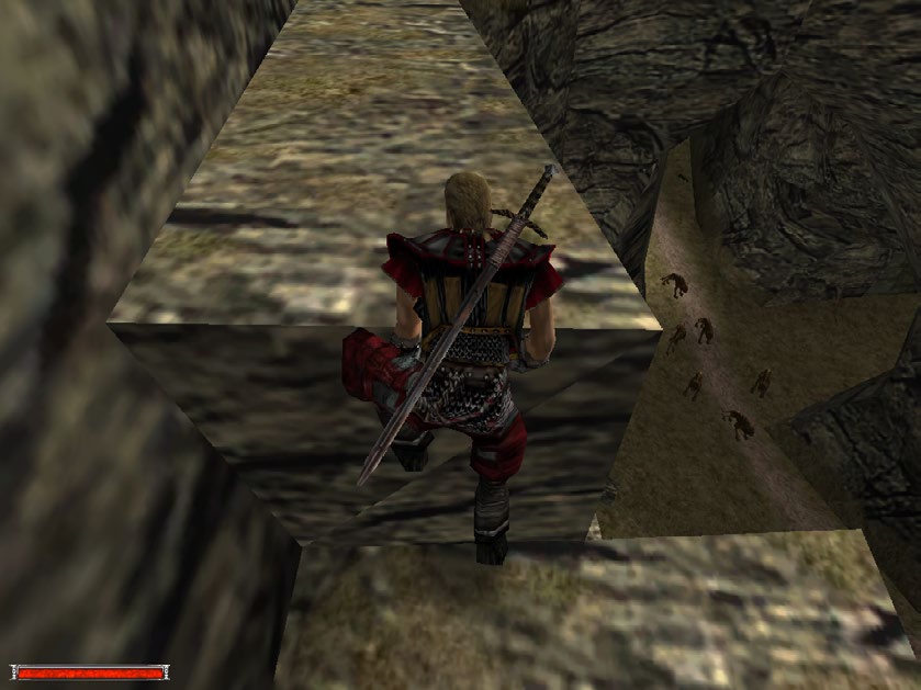在《哥特王朝》，玩家可以自由攀越障碍物，当时很少有 RPG 游戏能在高度差和探索感上玩出这么多花样。