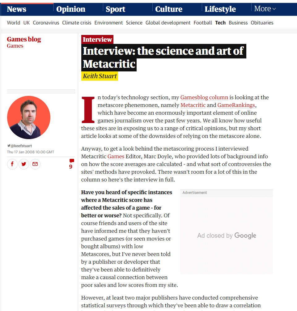 Interview: the science and art of Metacritic——英國日報《The Guardian》
