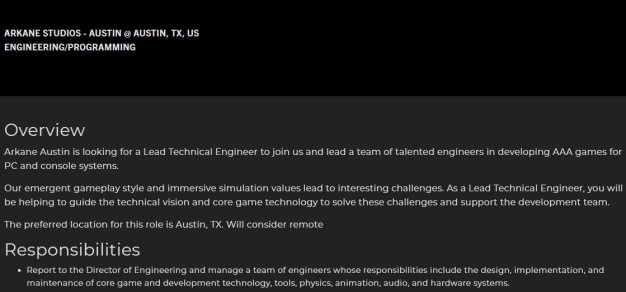 Zenimax职位页面更新，Arkane Austin开始招募首席技术工程师 1%title%