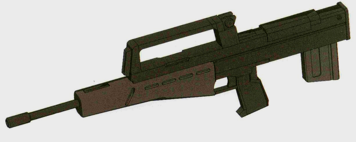 HWF GR-MR82-90MM吉姆步枪基本是以HWF GR-MLR79为基础简化而来的。为新锐MS配备实弹机枪一方面处于成本考虑，一方面也是考虑到越来越普及的抗光束涂层对于半吊子水平的光束喷枪威力削弱非常严重。