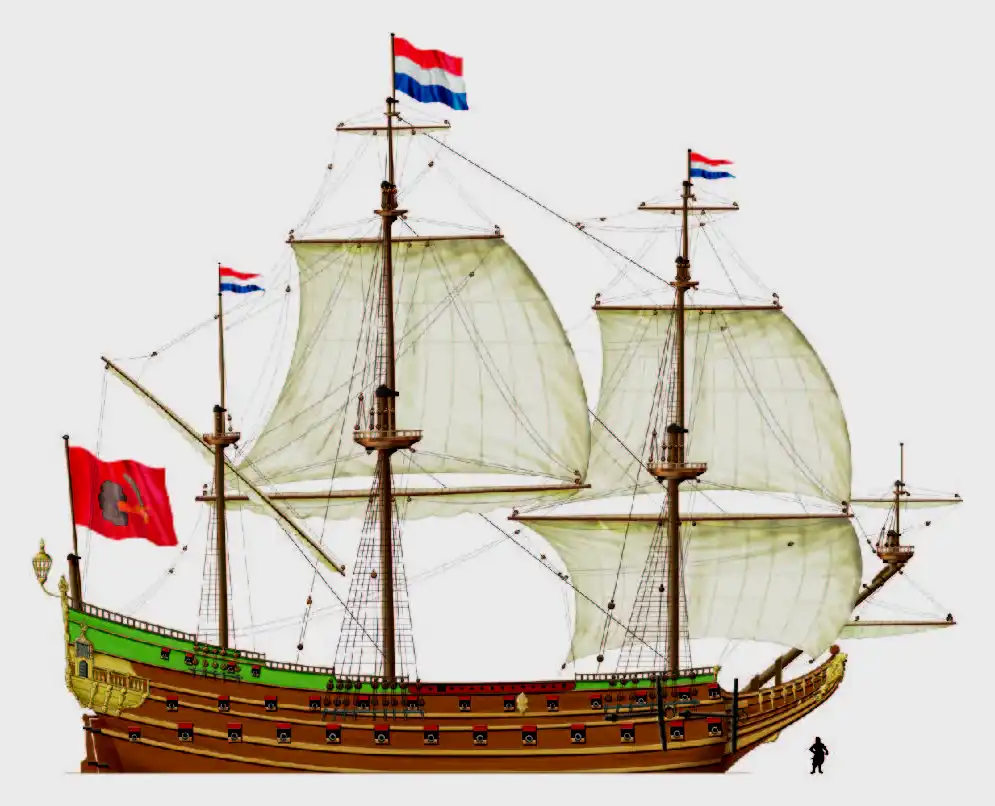1632年的鹿特丹准护卫舰艾米利亚号（Aemilia），也是电影片头的马腾·特隆普司令曾经的旗舰。该舰采用双层甲板，底层配备36磅炮4门，24磅炮11门，18磅炮9门；上层甲板18磅炮3门，12磅炮21门；最顶层6磅炮9门