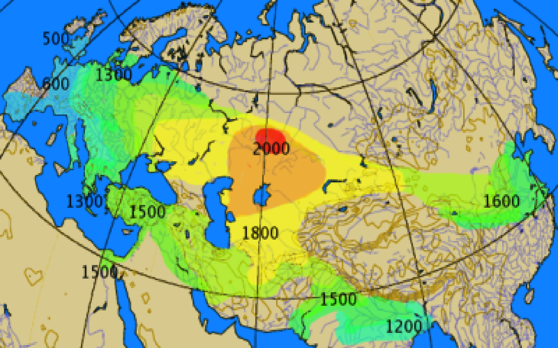 關於從公元前2000年擴展到公元前500年的馬拉戰車技術傳播圖