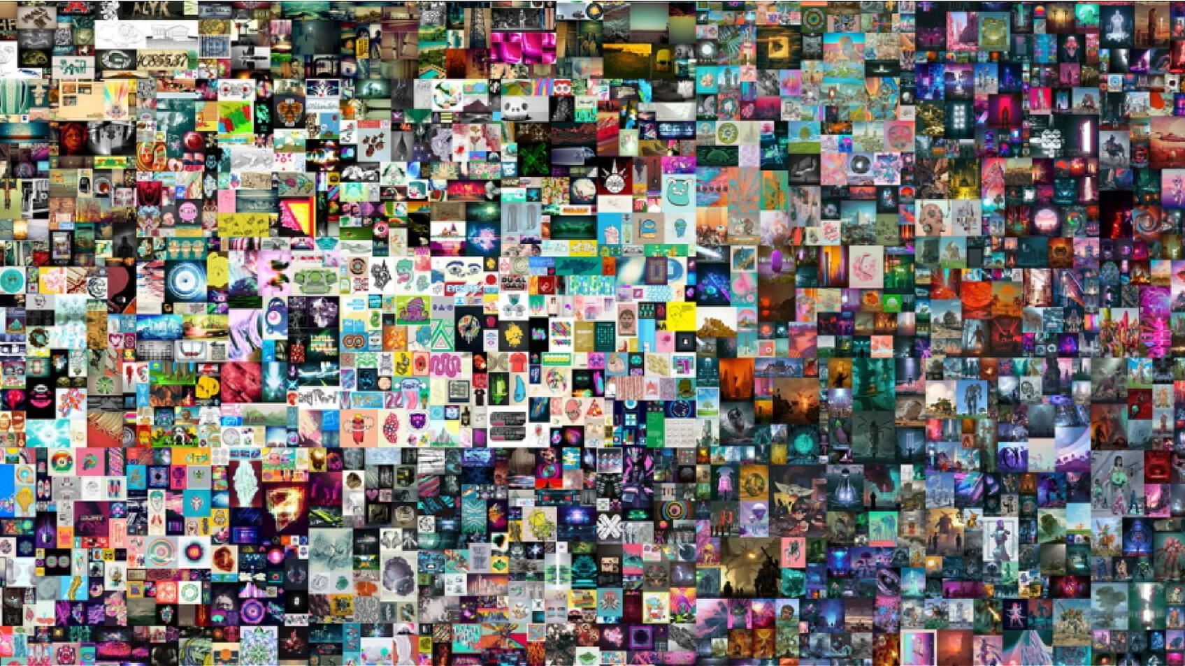  A grid of 5000 images created by Beeple, representing every day from May 1, 2007 to January 7, 2021.