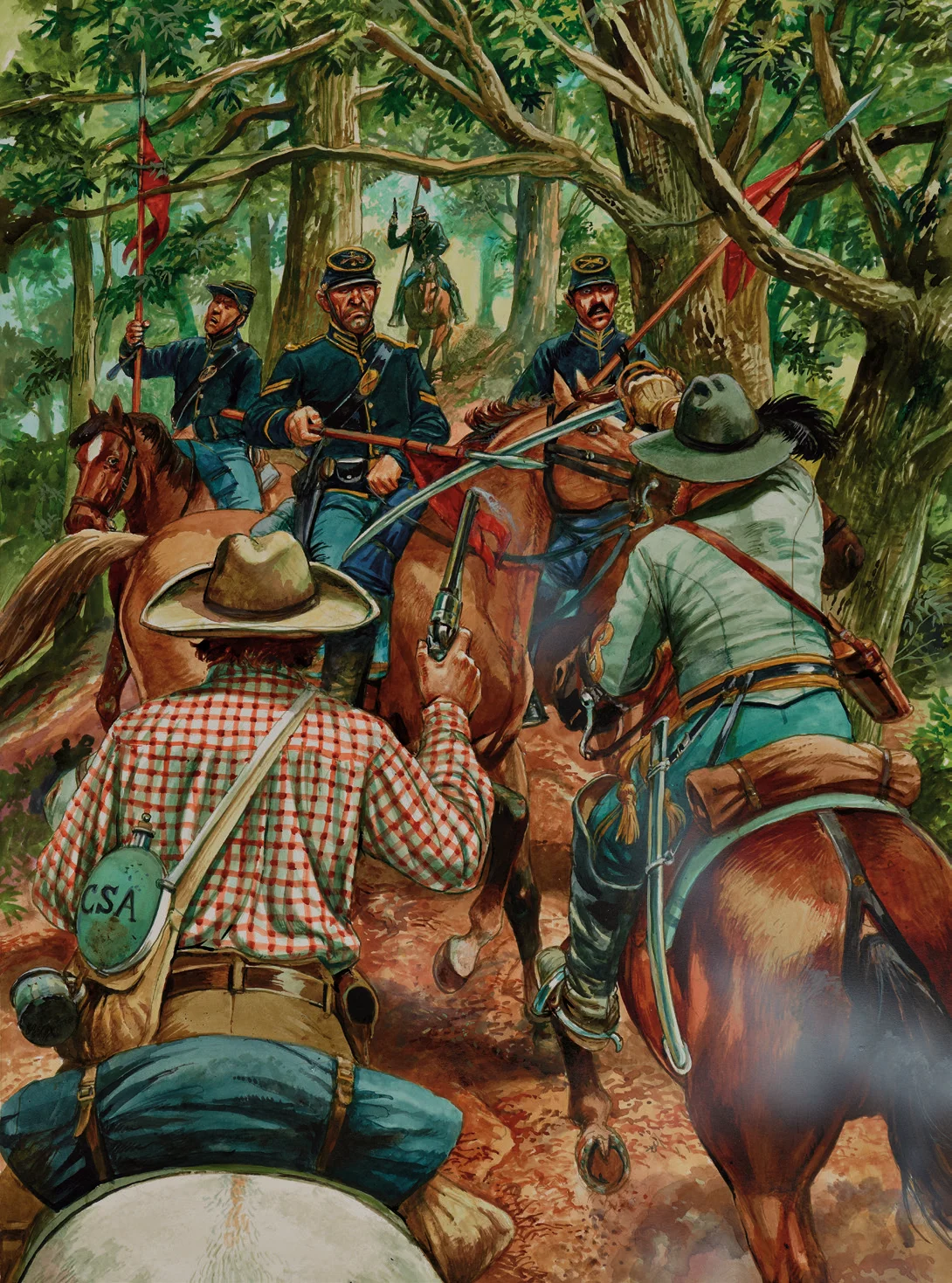 联盟军还拥有枪骑兵队伍，但是他们在弗吉尼亚州这样的森林地区没什么用途，笨重的长枪并不是灵活的军刀的对手