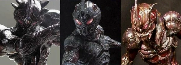 从左至右分别为Guyver3，1，2号