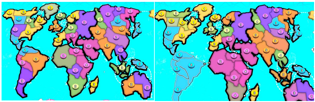 圖 1.2.13 開局（藍色）選擇放棄大洋洲，主攻南美洲