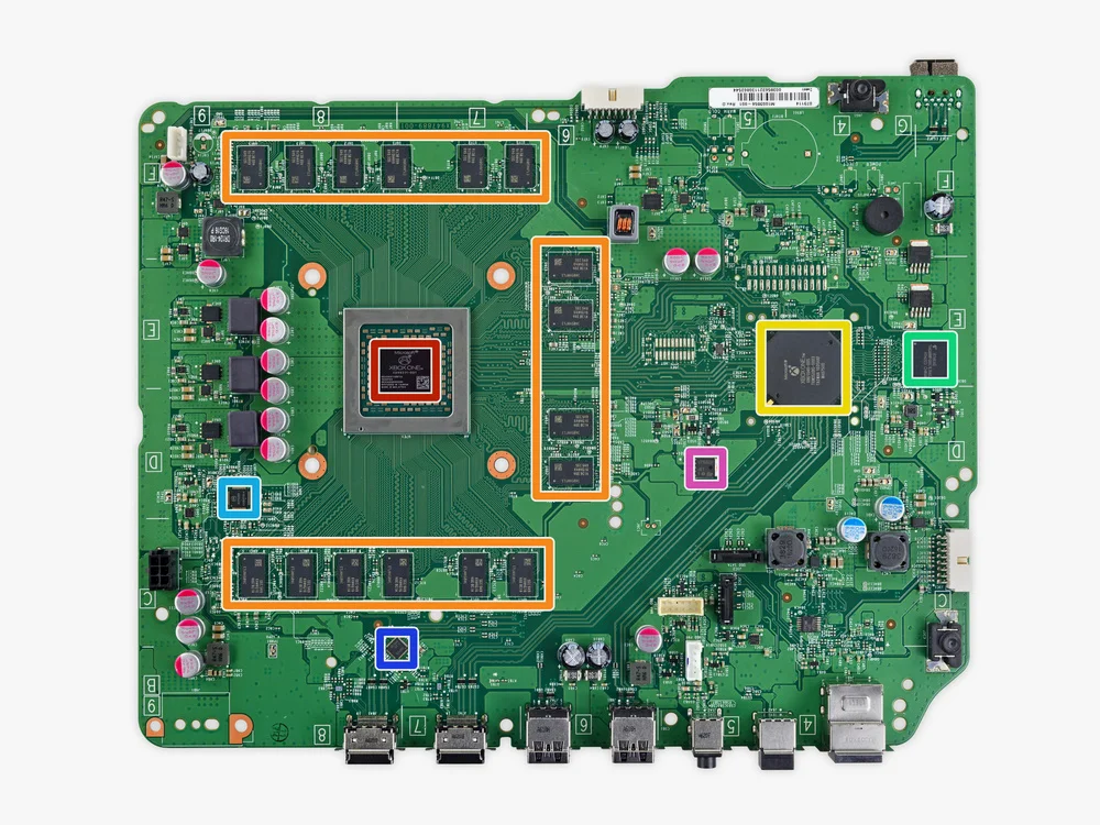 Xbox One的主板（左侧红色区域为APU）