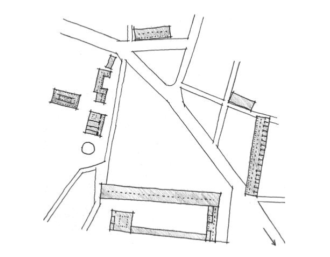圖1.14：雅典的亞拉戈提供了一個公共和私人空間的混合體。大型、開放的公共空間通常用於流通和旅行，而有頂棚的私人空間則適合會議和其他固定活動。
