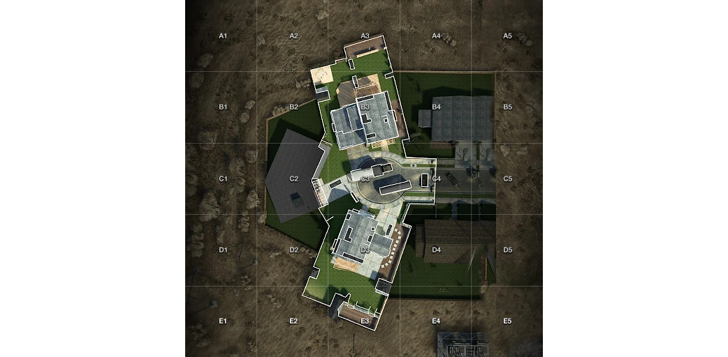 圖4.3：COD系列的地圖“Nuketown”沒有采用絕對對稱設計（圖片來自Fandom Call of Duty Wiki）