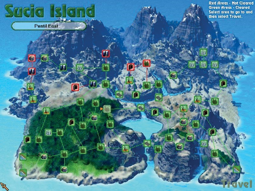蘇西亞島（Sucia Island）地形遼闊。探圖模式是節點式的，要找到隱藏區域可得下一番功夫。