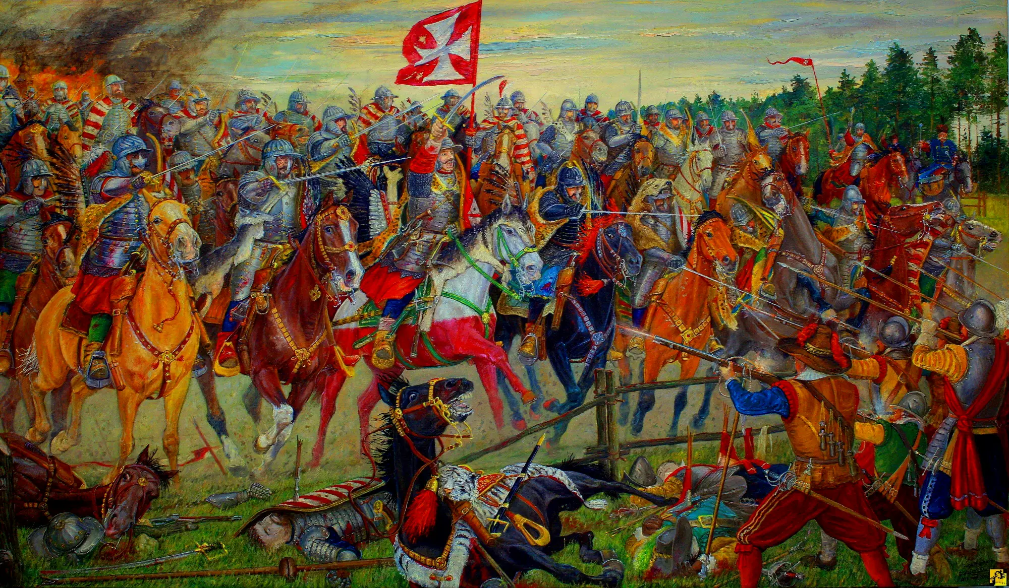 冲散了沙俄骑兵后，波兰骑兵包围了沙俄的雇佣步兵阵地