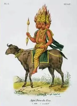 火神阿耆尼持杖的形象，搜他总是出来幻想战姬的图，还挺怪的