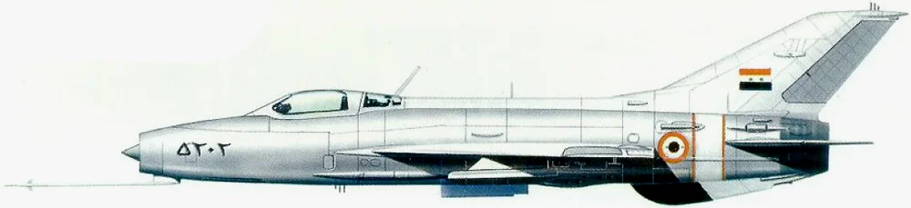 埃及空军的米格-21F-13，早期埃及和叙利亚的米格都是这种铝银色涂装