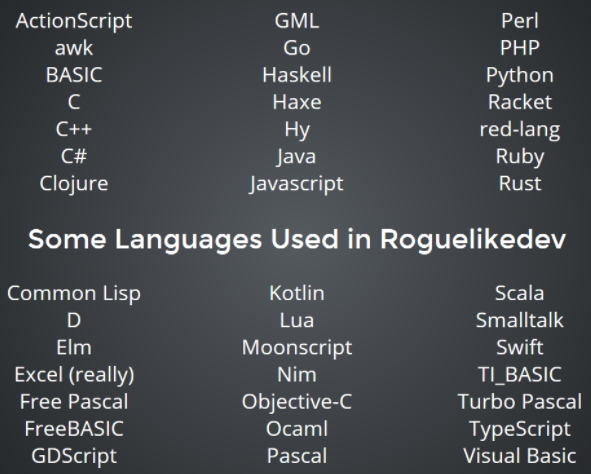 Roguelike游戏开发者所使用的一些编程语言