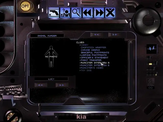 游戏中涉及案情的所有物品、照片和线索都储存在电子助理KIA (Knowledge Integration Assistant)中。