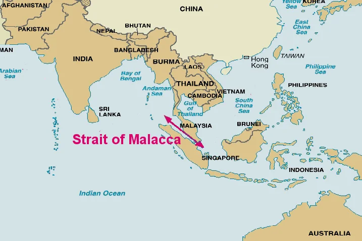 马六甲海峡地理位置示意图