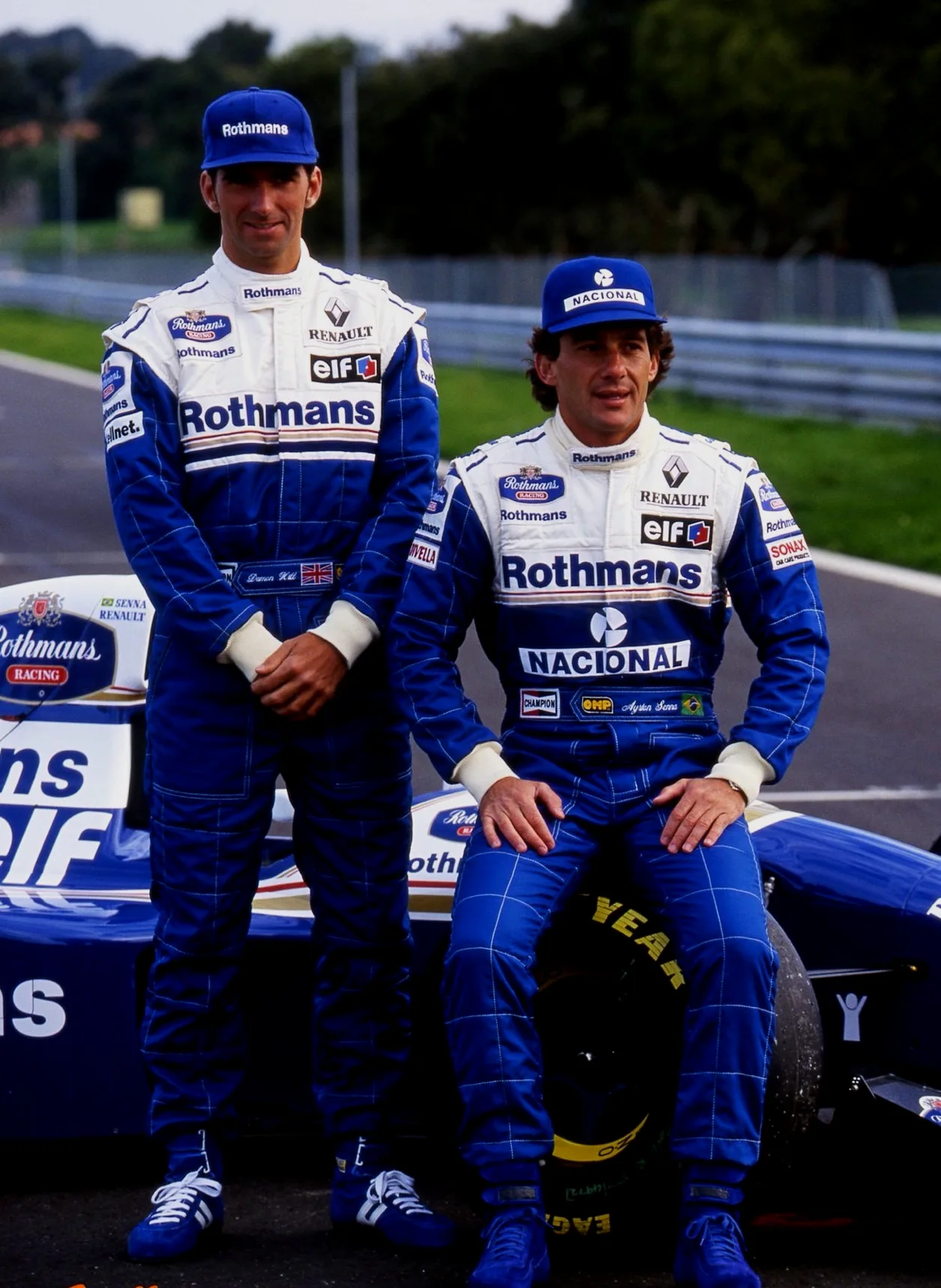 威廉姆斯车队94赛季的阵容：达蒙·希尔与埃尔顿·塞纳。
