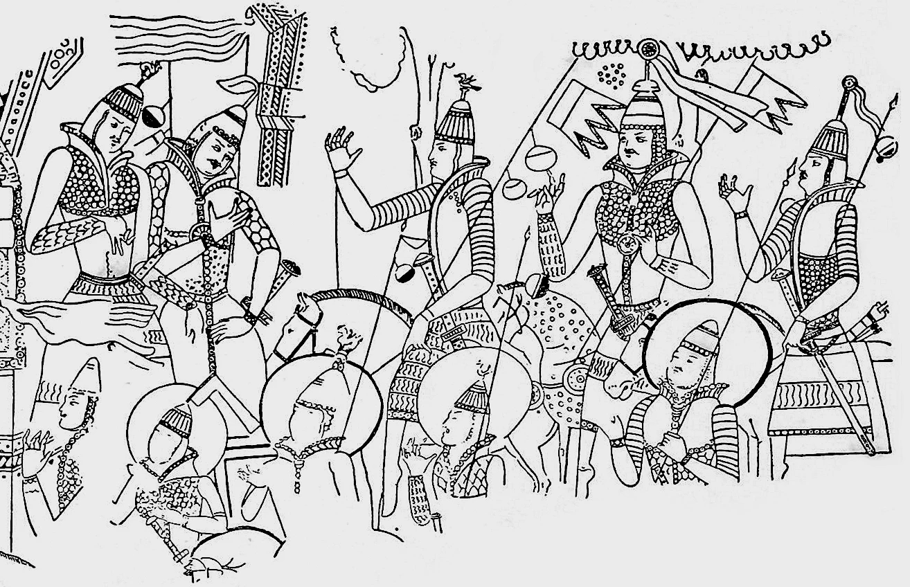 克孜尔千佛洞的壁画，虽然这些描绘的应该是5世纪左右的嚈哒骑兵，但是阿瓦尔骑兵的装备也可能与此接近