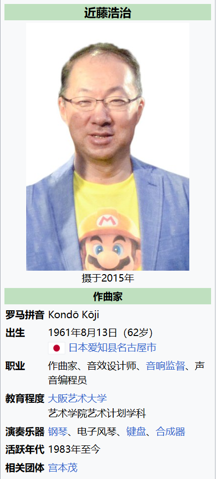 近藤浩治（日語：近藤 浩治／こんどう こうじ Kondō Kōji，1961年8月13日—）是一名日本的遊戲音樂作曲家和音響監督，自1984年起一直是任天堂的員工。他曾為著名電子遊戲系列《超級馬力歐兄弟》和《薩爾達傳說》製作了不少歌曲，世界聞名的《超級馬力歐兄弟主題曲》（又稱為“地上BGM”）也是他的作品。