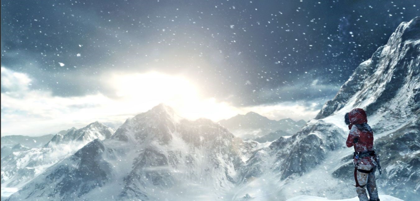 《古墓奇兵：崛起》中，勞拉在爬出雪山的山洞後會有類似圖中的視角轉移特寫去展現場景特色