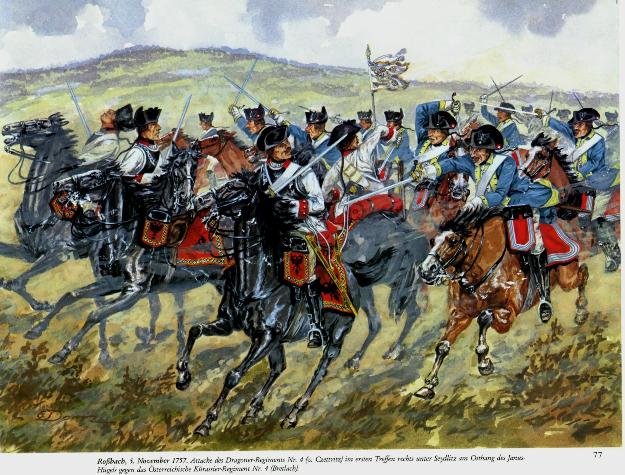 救援的奥地利胸甲骑兵受到塞德利茨的龙骑兵冲击