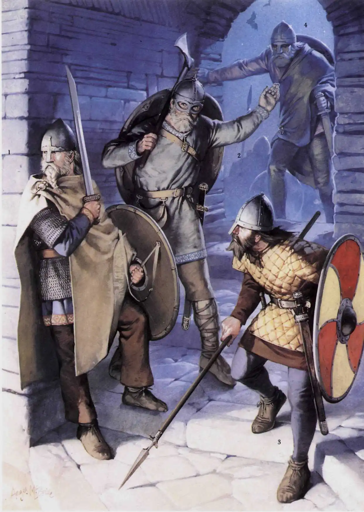 最初南下的维京战士只有一部分人靠着抢夺盔甲武装了自己，但是到了9世纪中期，绝大多数以战斗为生的维京人都为自己装备了全套盔甲，例如参与远征英格兰的“维京大军”的士兵们