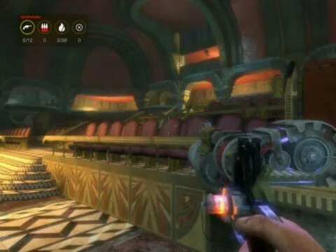 嬉闹要塞里面的舰队大厅剧院观众席的早期版本，来自Irrational Games博客
（网址：http://irrationalgames.com/insider/from-the-vault-evolution-part-3/）