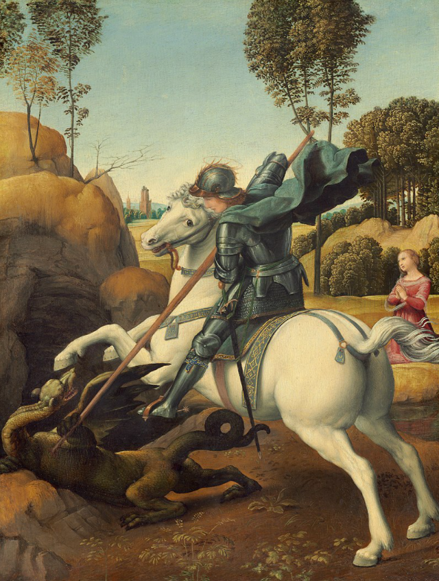 拉斐尔创作的圣乔治屠龙油画作品