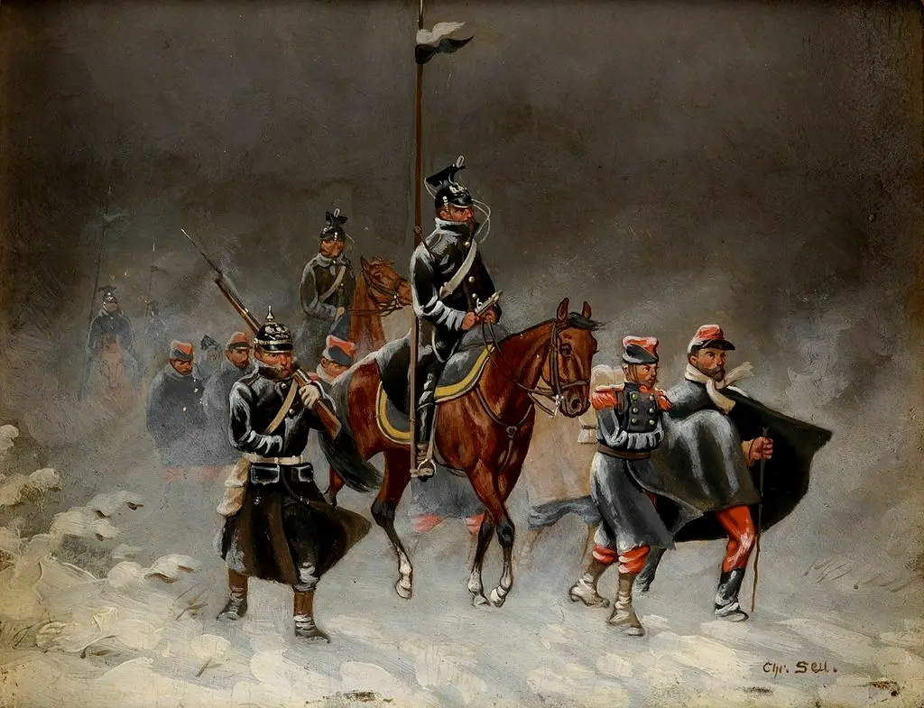 普鲁士枪骑兵押送法国俘虏