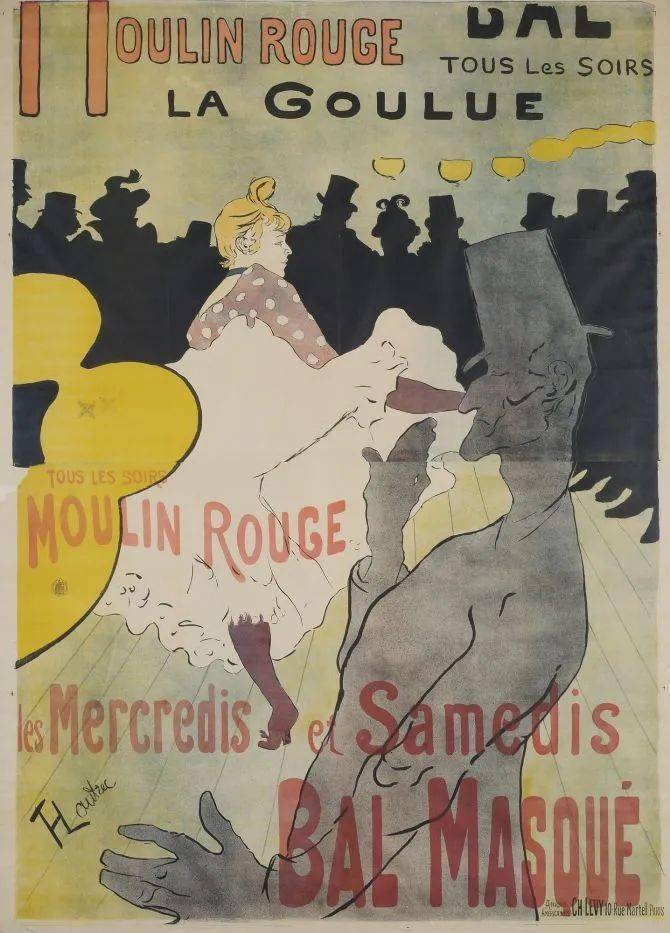 La Goulue是紅磨坊的一名招牌舞女，羅特列克常以她為題製作彩色海報
