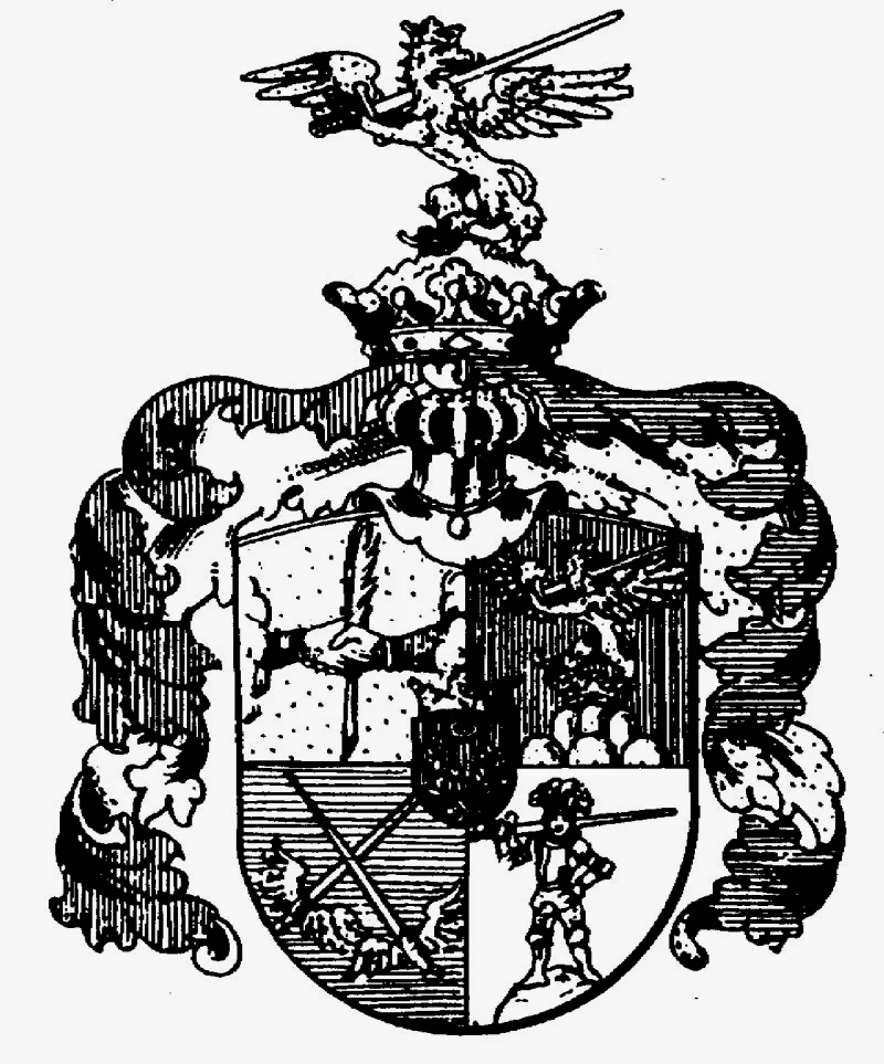 Federfechter的纹章，右下的剑士扛着Zweihänder