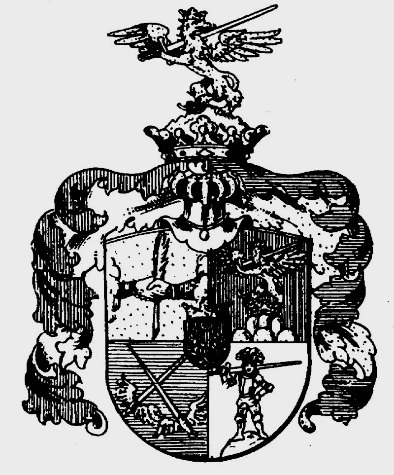 Federfechter的纹章，右下的剑士扛着Zweihänder