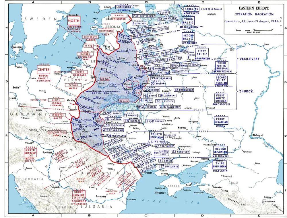 解放白俄罗斯，粉碎德军中央集团军的“巴格拉季昂行动”示意图