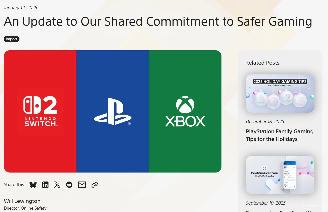 任天堂、索尼互动娱乐和微软发布联合声明，旨在“保护玩家安全的游戏体验” | 机核GCORES