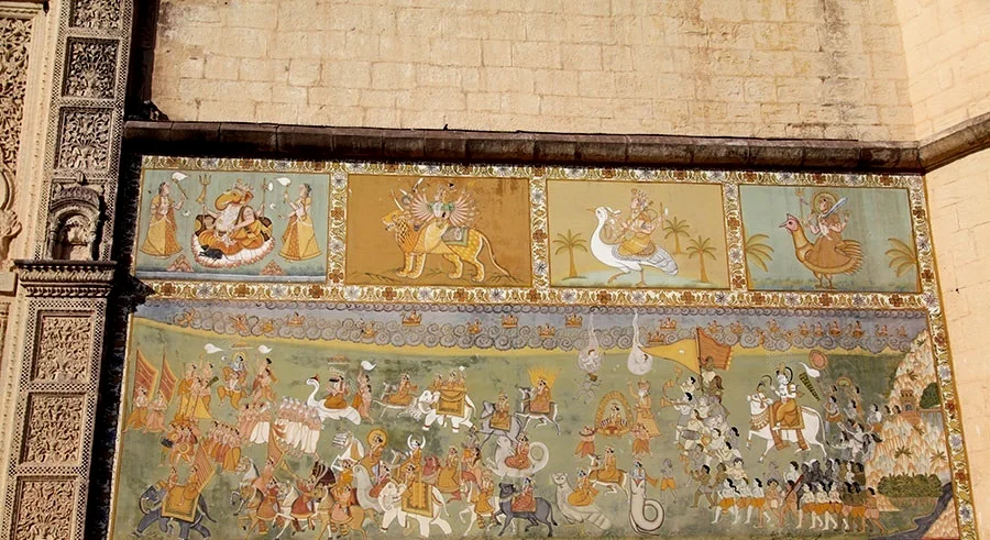 印度莫卧儿皇宫壁画，贵族出游