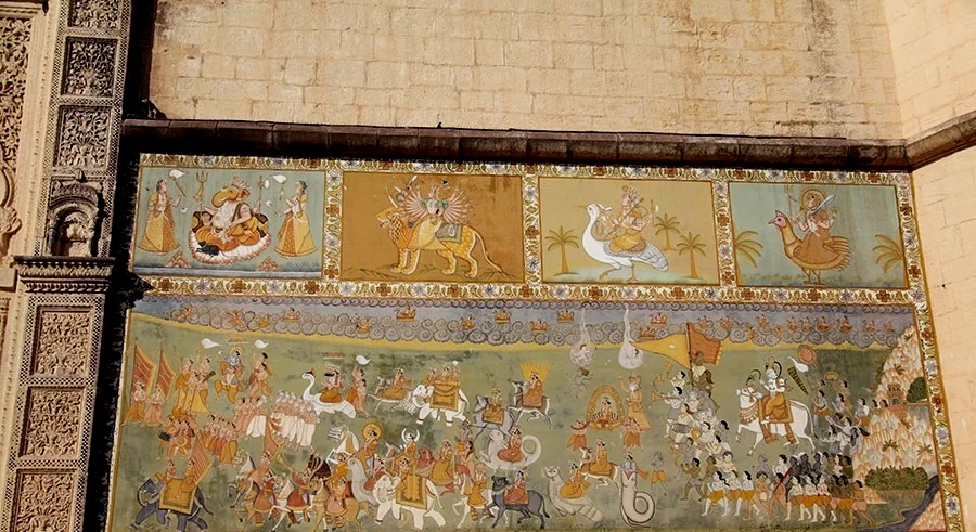印度莫卧儿皇宫壁画，贵族出游
