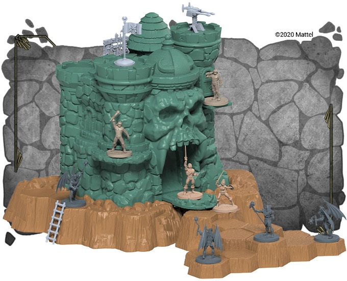 加購項中這個巨大的 灰殼堡 模型也非常搶眼，這個模型是可以覆蓋掉原本地圖上的城堡位置，從而直接用於遊戲的，希曼 等角色的棋子可以擺放上去。