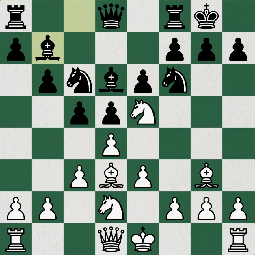 白方看时机已到，跳马入主e5. ，同时让出d1-h5 通道给王后。