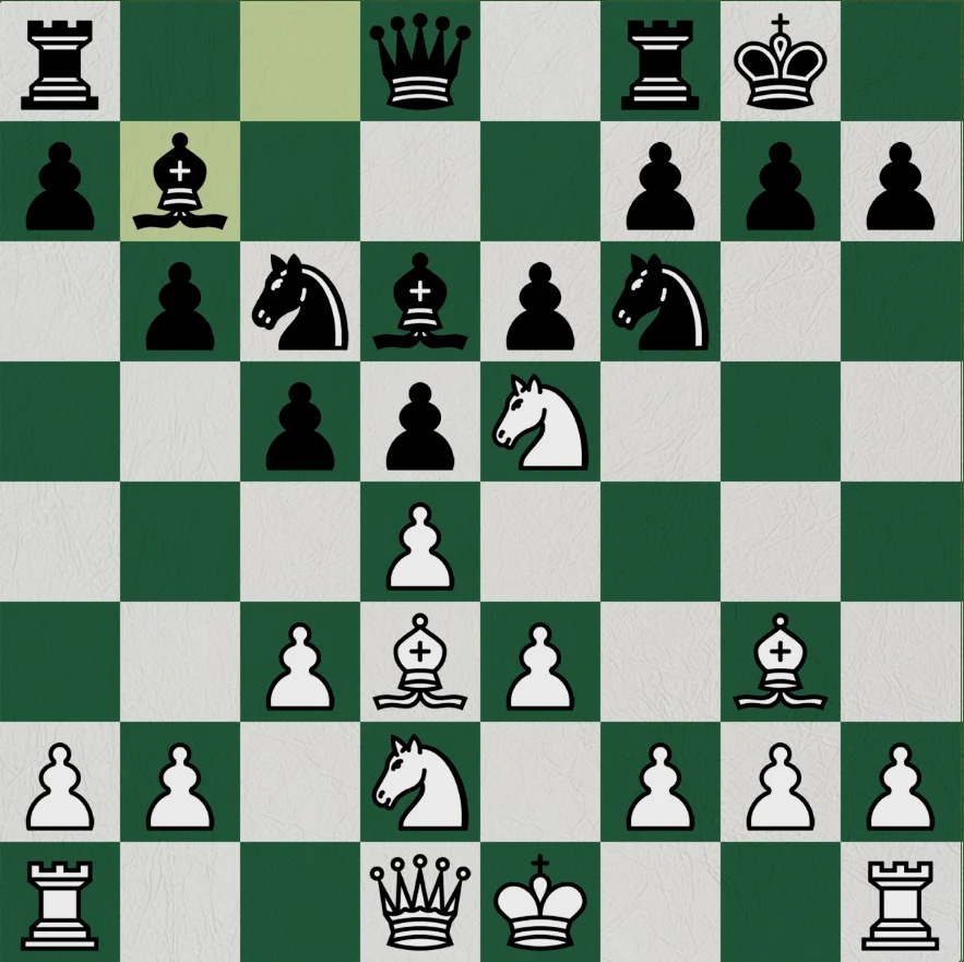 白方看时机已到，跳马入主e5. ，同时让出d1-h5 通道给王后。