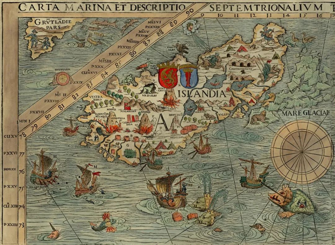 Olaus Magnus'Map of Scandinavia  1539,Section A,Iceland