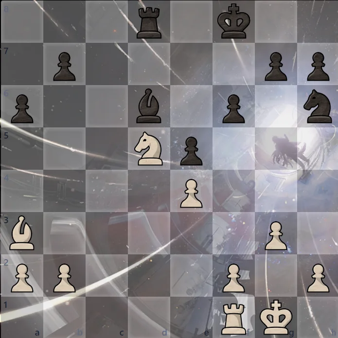 为了说明，给一个不太标准的答案。这里白方d5马占据中央，压迫黑方腹地，但是黑方没有很好的反制措施。诚然黑方移动开主教便可以战马，但5分战车兑换3分战马，至目前趋近于残局的情况下非常得不偿失。因而马可以高枕无忧地在山头上形成威胁。