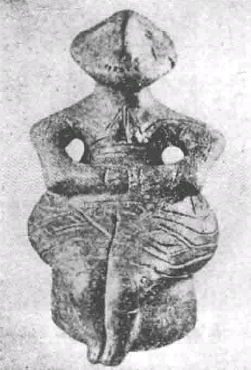 新石器时代的太母神像，注意看胸口处的漩涡