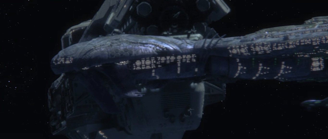 第二次安魂星战役期间即将被UNSC无限号撞断的一艘RCS级装甲巡洋舰