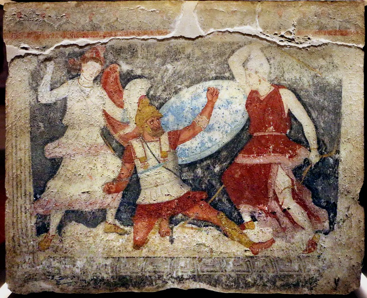 前4世纪石棺上的绘画，亚马逊人击倒希腊步兵