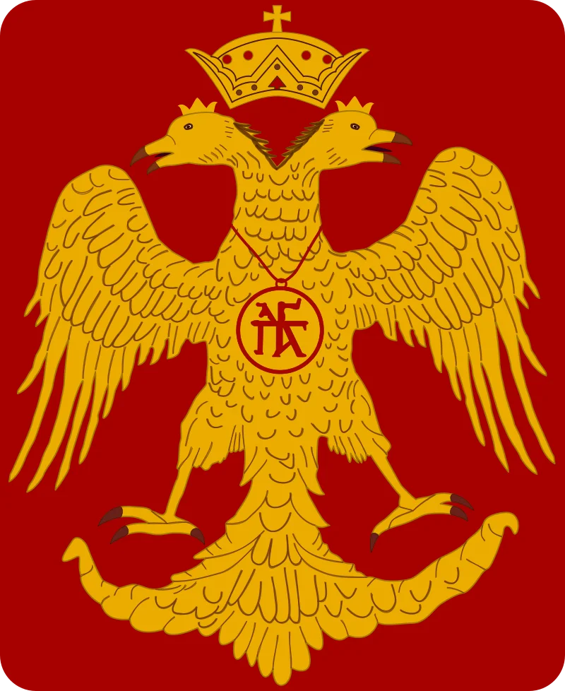 15世纪的拜占庭皇帝约翰八世·巴列奥略的双头鹰符号，此时的拜占庭帝国差不多要凉透了