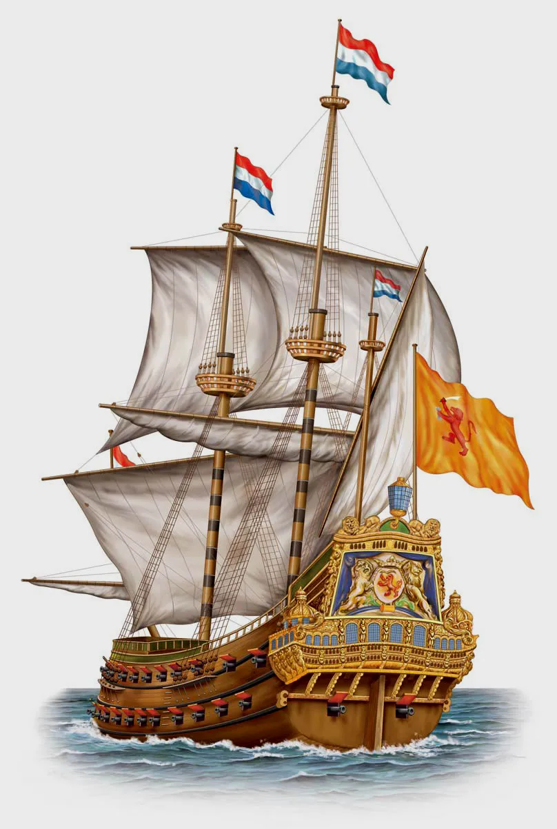 第一次英荷战争中马腾·特隆普和德鲁伊特的旗舰布雷德罗德号，56炮舰，电影片头的席凡宁根海战（第一次英荷战争最后一次海战）中，特隆普就是在这条船上战死的，虽然她本身在1658年才被击沉