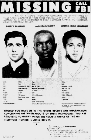 密西西比州为了防止联邦权力的“侵入”，而于1956年成立“州主权委员会”。委员会在1977年被废除后，解密文件展示了8700个被三K党杀害的人名，施威纳、古德曼和钱尼也在其中。