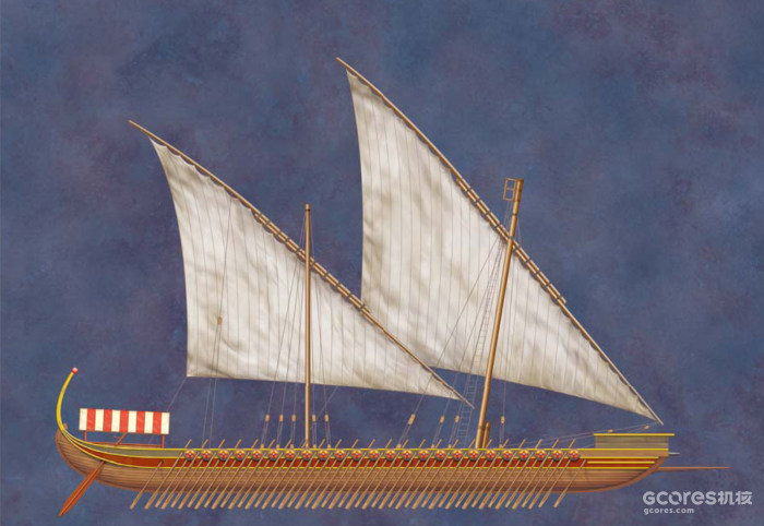 后期的一百桨德罗蒙，桅杆数量也增加了，不过依然在使用三角帆