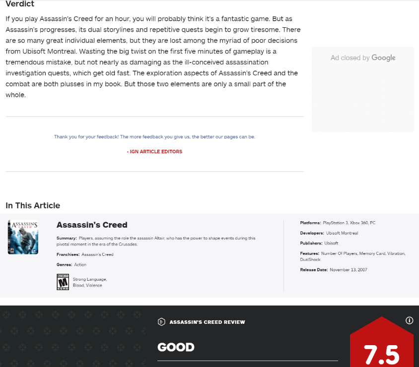 《刺客信条》IGN评测（修改后）——2012.3